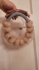 Women's Taupe Vintage Fur Mesh Headband Fascinator with pink silk Bow, One Size