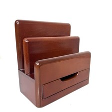 Vintage Executive Cherry Wood Letter Desk Organizer Rolodex w/ Drawer 7  