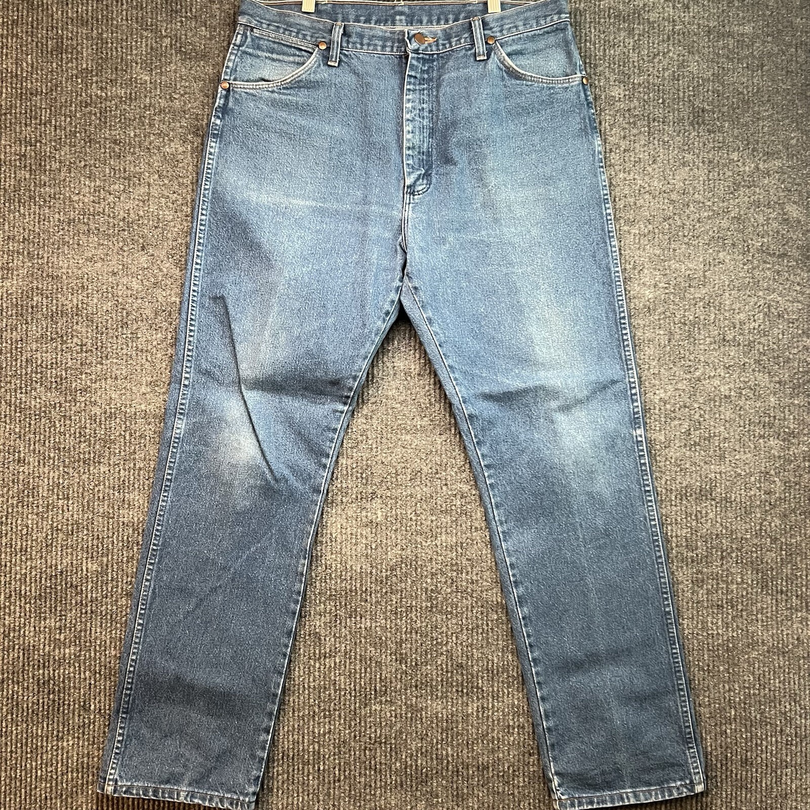 Wrangler Jeans Mens 38x32 13MWZ Dark Wash Leather Patch Western Made In USA