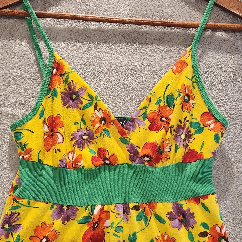 Mini Vestido Vintage Sello Húmedo Amarillo Verde Floral Cintura Imperio Talla Pequeña Y2K Años 90 Foto 2 de 4