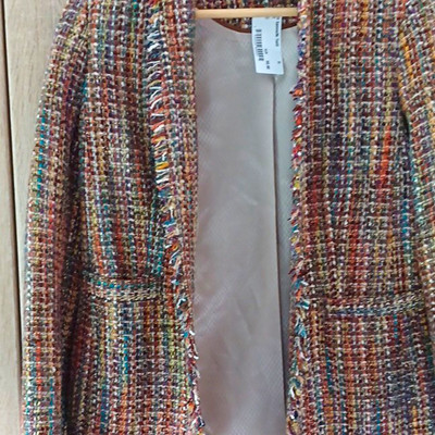 MONA Damen Tweed Blazer Gr. 38 mehrfarbig gefüttert Knopf Fransen halblang