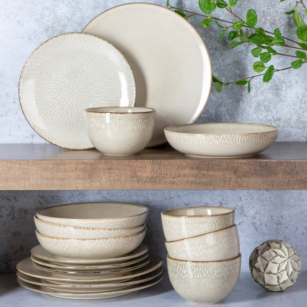 16pc Stoneware Matisse Dinnerware Set Taupe - Gibson Elite
