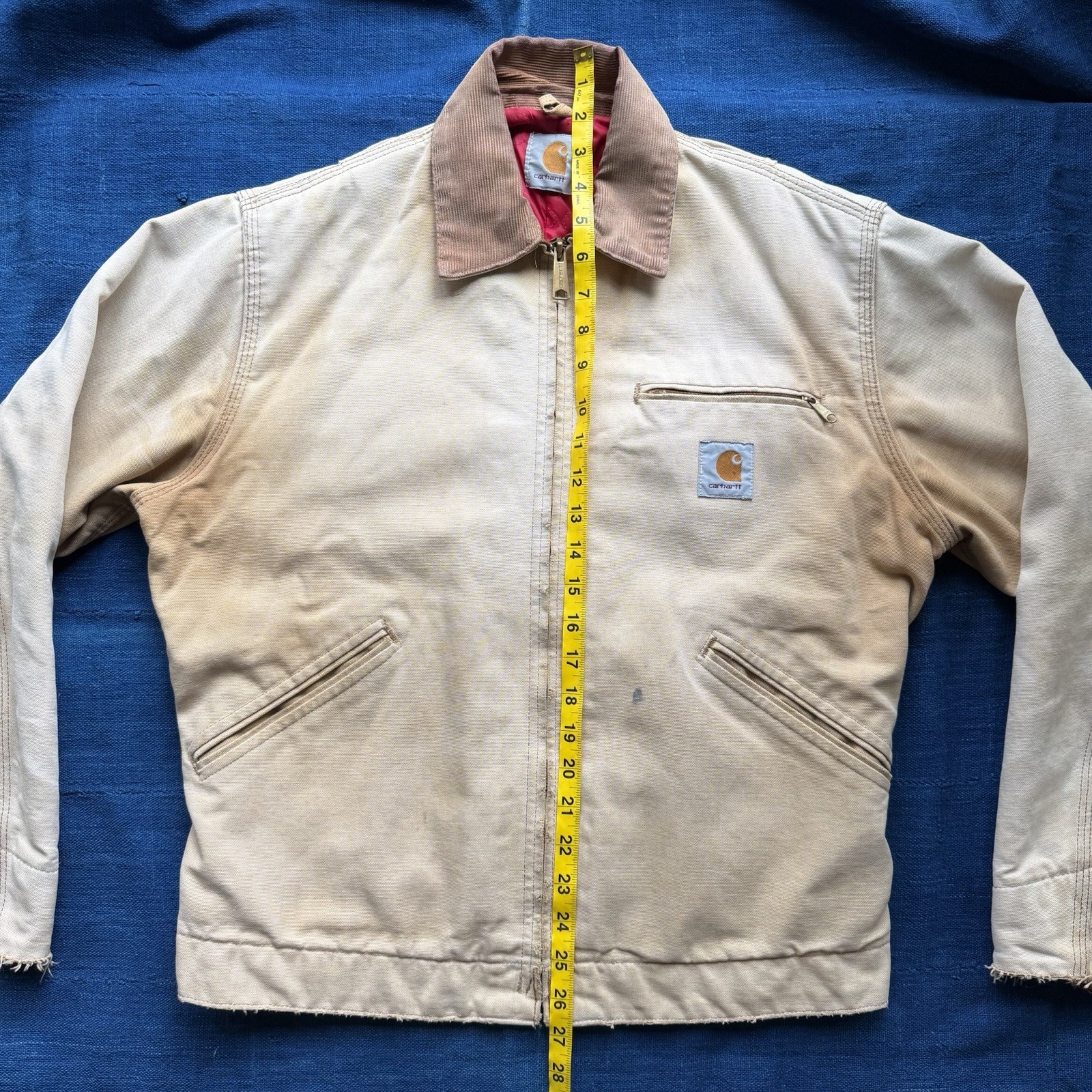 Vintage Carhartt Detroit Jacket 6QLJ - 1980s/1990s Tan Quilted Red Liner image 10