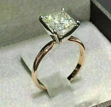 2Ct Princess Cut Simulated Diamond Women Fashion Ring 14K Two-Tone Gold Finish