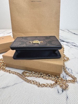 NWT Coach Mini Wallet On A Chain Signature Canvas With Charms