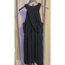 Loft Crossover Halter Sleeveless Dress Womens Size 12 Black Swiss Dot Back Zip