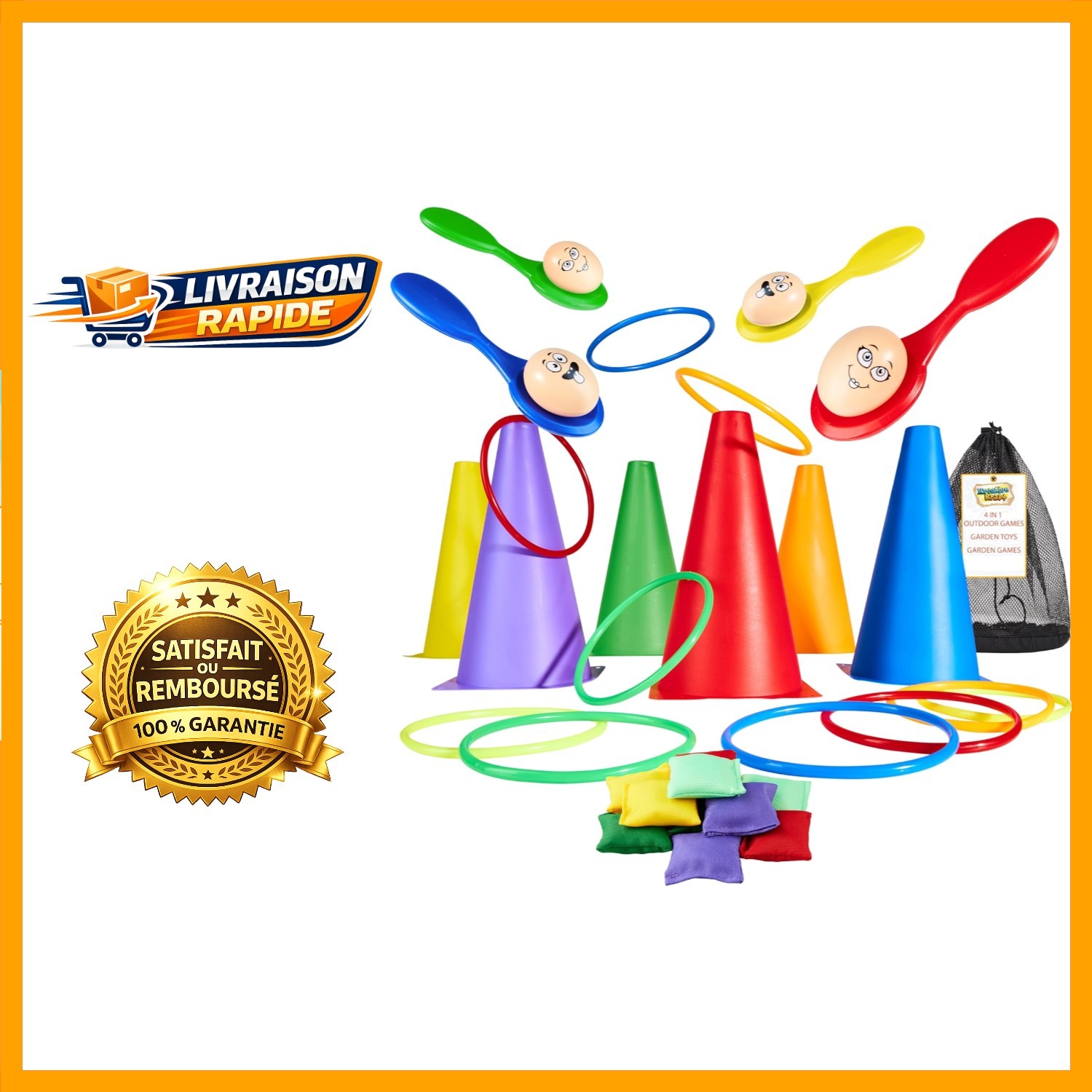 Kit Sport 4 en 1 et jeux de jardin avec 35 pièces d'activités extérieures pour enfants