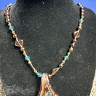 Brown And Blue  Colored Art Glass Necklace Beaded Tear Drop Pendant 13 In Long — photo 3