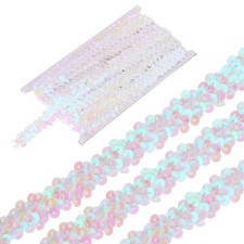 5 Yards 0.8 Inch Elastic Sequins Trim 2 Row Flat Sequin Strip, Colored White