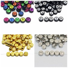 250/500pcs Assorted Acrylic Incised Alphabet Letter Coin Beads 4X7mm Kids Craft