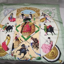 Hermes Carre 90 100 Silk Scarf PLAZA DE TOROS Light Green Bullring with Box