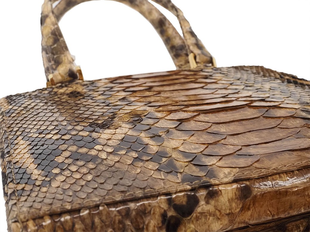 FENDI Python Mini Bag Beige Leather Tote Lady's U… - image 6