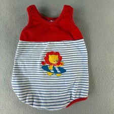 Vintage Healthtex Baby Romper 6M Red Blue Stripe Lion USA Made Bubble Outfit 90s