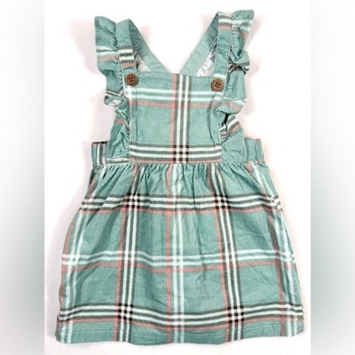 CARTER S Baby Girls  Mint Green Corduroy Plaid Pinafore Overall Jumper Dress 12M