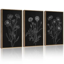 Drsoum Black White Flower Wall Art Vintage Minimalist Floral Wall Hanging Dec...