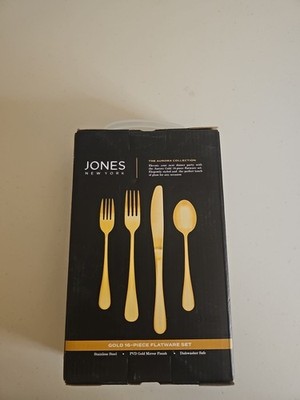 NEW Jones New York The Aurora Collection Gold 16 Piece Flatware Cutlery BOX Set