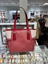 Michael Kors Voyager Women Large MK Signature Handbag Shoulder Tote Bag Cherry