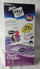 Ziploc Space Bag 3 Bag Combo 1 Jumbo & 2 XL Lavender Storage Zipper Airtight