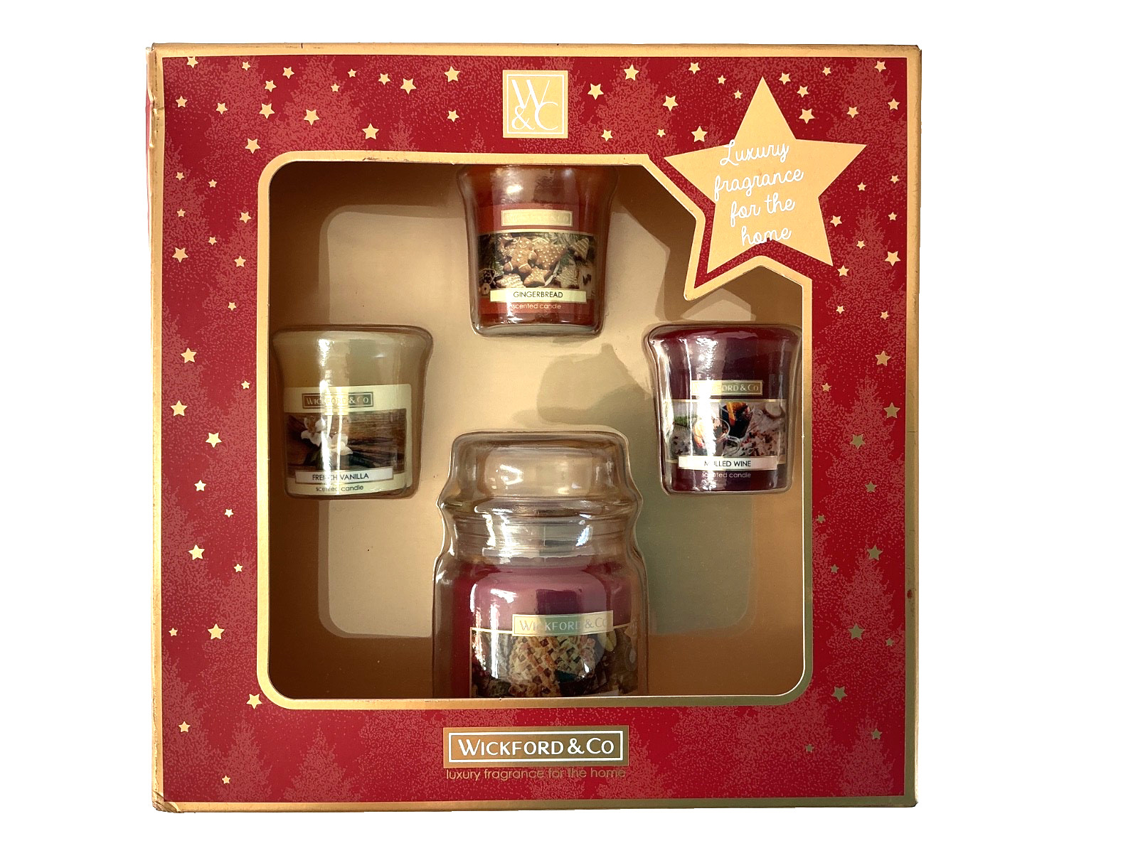Wickford & Co Fragrance Scented Votive Candles & Jar 4 Piece Candle Set/Gift Set