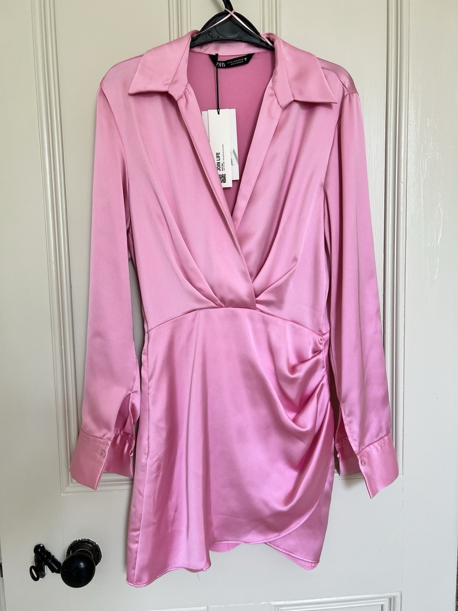 Zara Pink Satin Shirt Dress BNWT Size XS UK