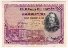 1928 Spain 50 Pesetas 0264588 Paper Money Banknotes Currency