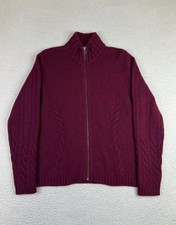 Eddie Bauer Womens Purple Lambswool Full Zip Mock Neck Cable Knit Sweater L