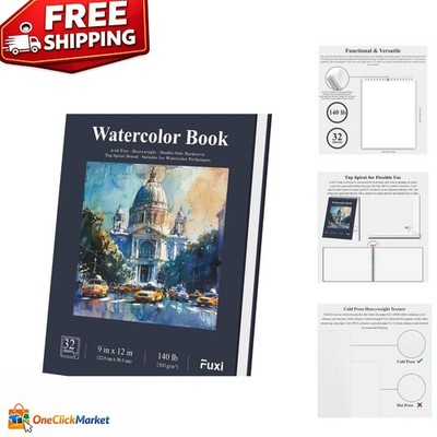 Versatile 9x12 Watercolor Sketchbook: 32 Heavyweight Sheets, Ideal for Artists