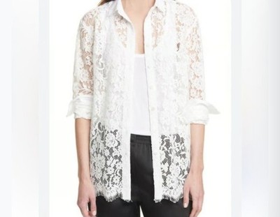 ATM Anthony Thomas Melillo Floral Lace Sheer Panel shirt button up size M