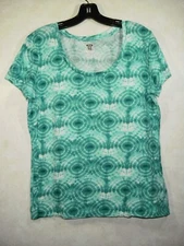 Route 66 T-Shirt Women L Green Tie Dye Scoop Neck Short Sleeve