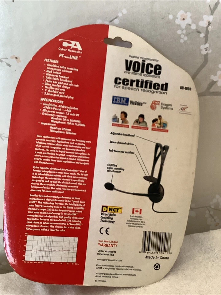 Cyber Acoustics AC-100R Headset Microphone For Voice Over Internet Applications  - Image 4 of 4