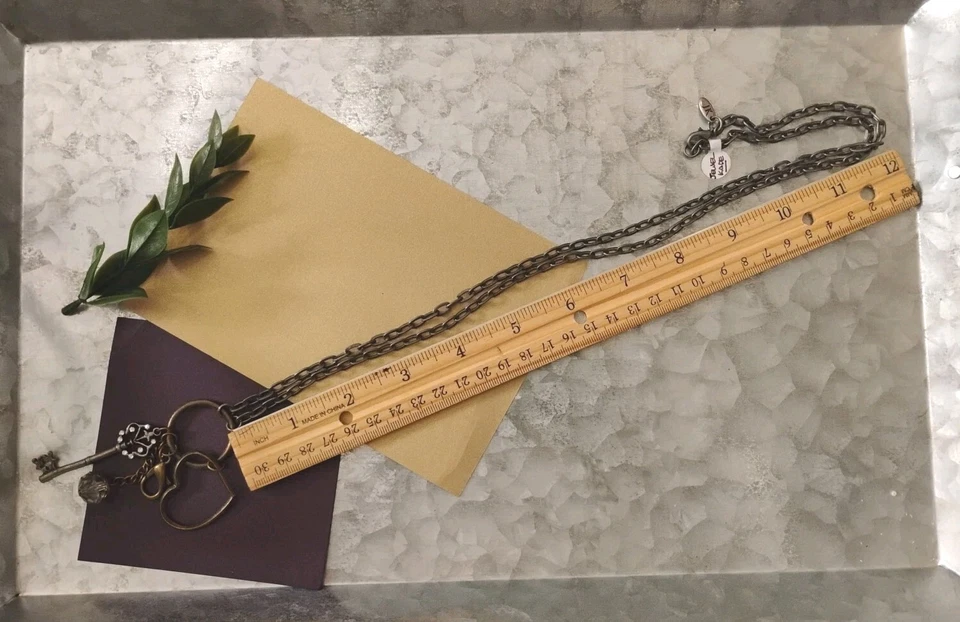 JEWEL KADE 32” Chain Necklace w/Heart, Crystal, Key Charms Pendants, JK! - Image 3 of 4