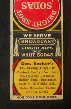 1940s Geo. Becker's Bowling Broadcast Sodas Bright Spot Bottling Milwaukee WI MB