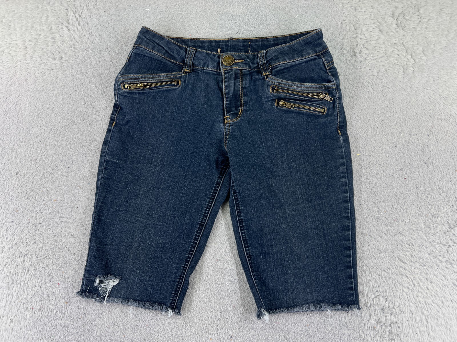 Women's Blue Denim Low Rise Raw Hem Cutoff Shorts 6 Cotton Blend 27x11-image