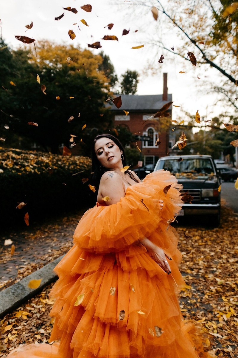 Orange Ruffles Prom Dresses Maternity Photoshoot Dress Luxury