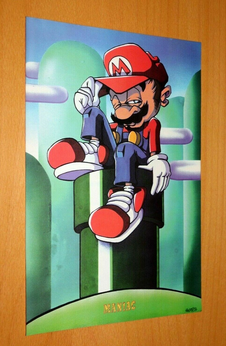 Super Mario Old Vintage Art Work Artwork Rare Poster Ad Print Collectible