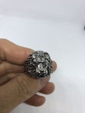 Vintage Silver Stainless Steel Lion Head Crest Size 8 Men's Leo Ring