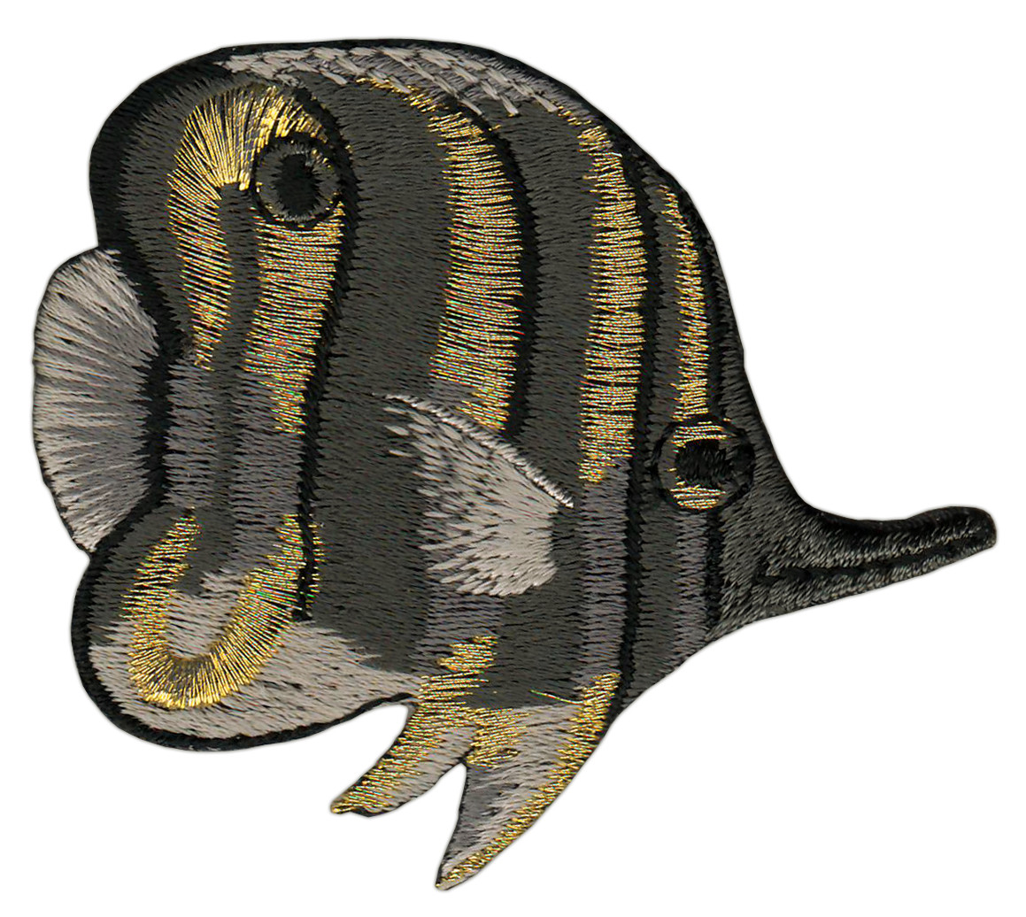 ak37★Fisch Grau mit Gold Streifen Aufnäher zum aufbügeln Bügelbild 7,5