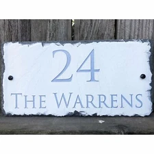 Customizable Slate Home Address House Sign - Eggshell House Number, Family Name 