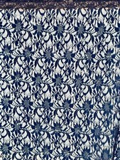 EMBROIDERED FLORAL LACE FABRIC WITH BEAD SPARKLE NAVY BLUE 56" WIDE BY THE YARD