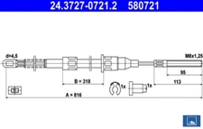 ATE 24.3727-0721.2 Cable Pull, Parking Brake Rear For OPEL Corsa A CC