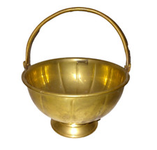 Vintage Shabby Rustic Brass Planter Basket With Handle 6.5"
