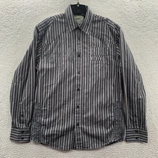 ROAR Shirt Mens Large Button Up Striped Long Sleeve Gray