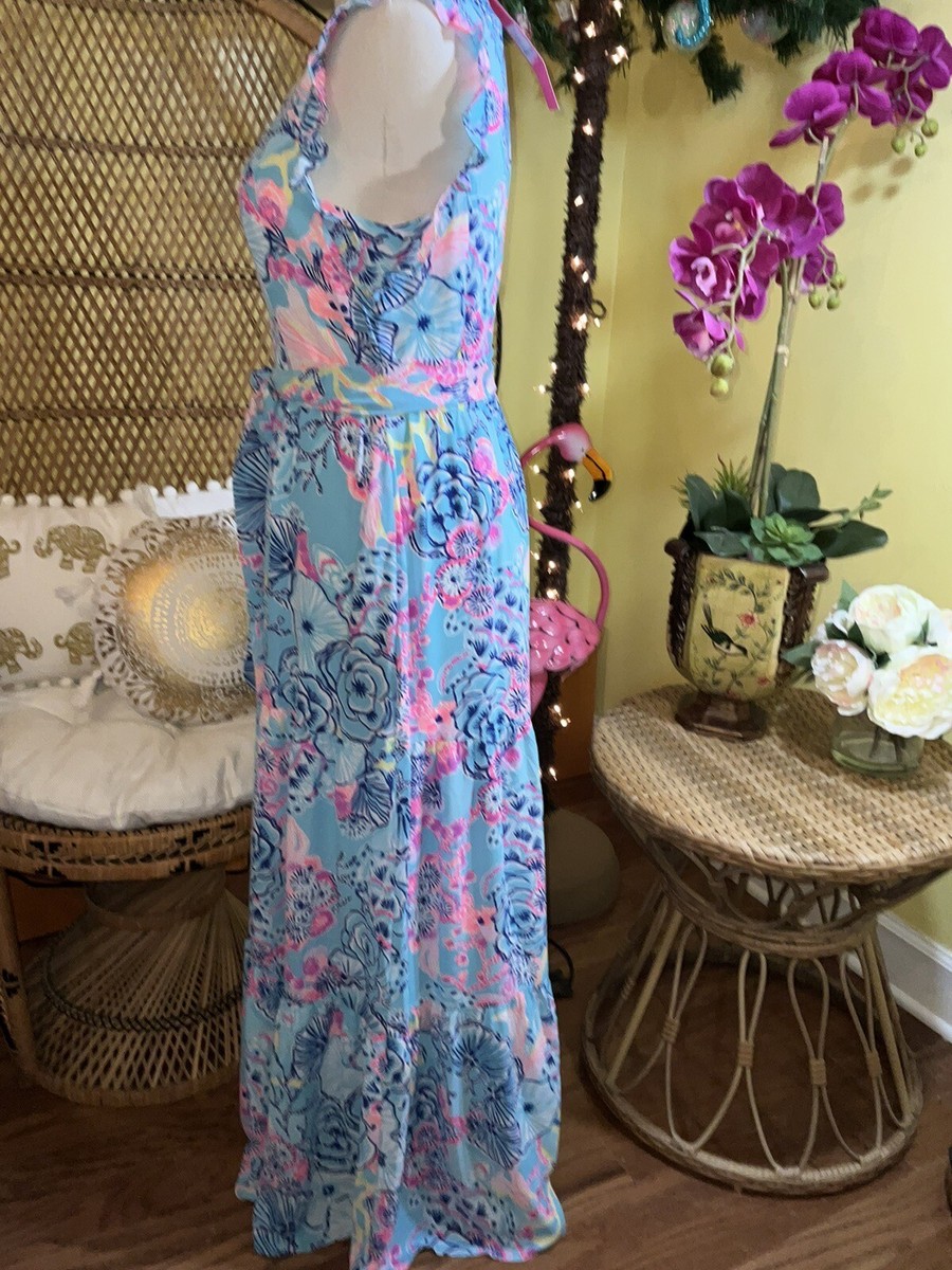 Lilly Pulitzer Women's Destini Maxi Dress - Bali Blue Once Upon A Tide - Size 4