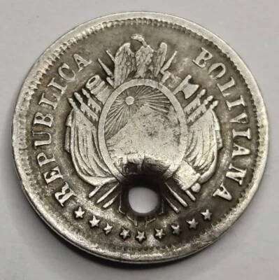 Rare Monnaie Argent, 5 Centavos 1875 - BOLIVIA (3) - Photo 1/2