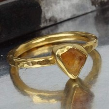  MADE TO ORDER FREE SIZE Omer 925 Silver Handmade Custom Work Raw Citrine Ring
