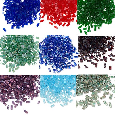 100 Miyuki Half Tila Two Hole Rectangle Glass Beads 5MM     Translucent Colors