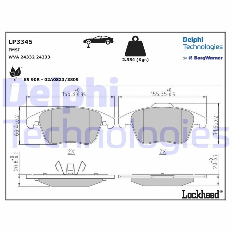 LP3345 DELPHI Brake Pad Set, disc brake for MG,MG (SAIC),ROEWE (SAIC)