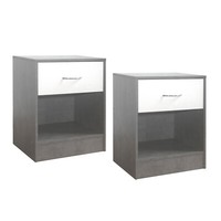 Nachtschrank 2Er Set Thekla Beton/Weiß Nachttisch Nachtkommode Hti-Living