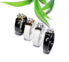 AUSWAHL +++ KERAMIK Ring STRASS silber gold Fingerring weiß schwarz LUXUS