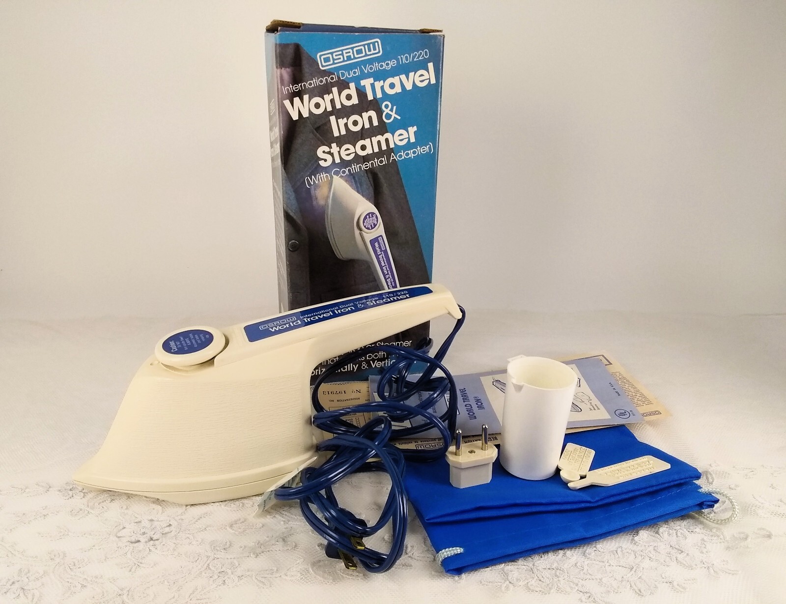 Vintage Osrow World Travel Iron Steamer  with travel bag and accessories 1981